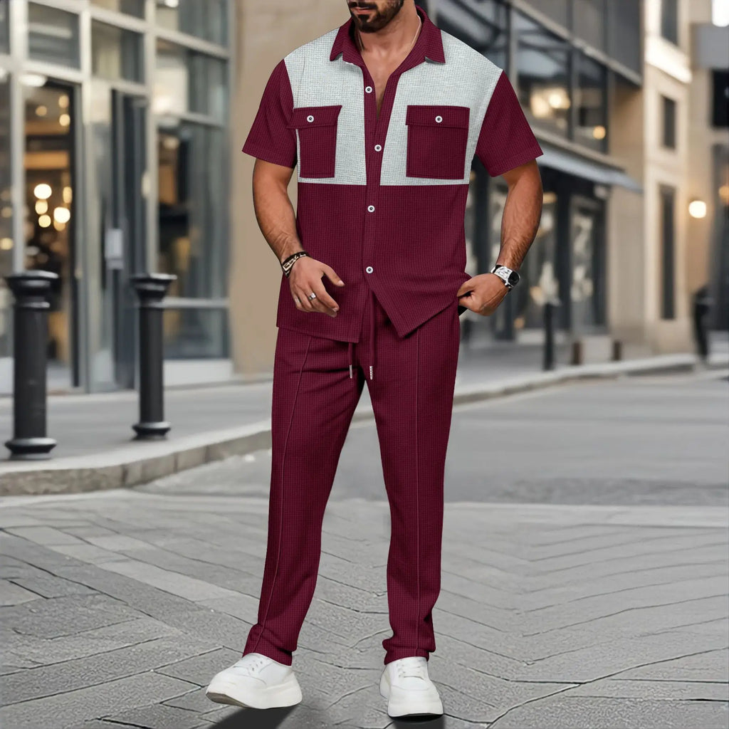 2025 Summer Men's Casual Short-Sleeved Pants Suit Fashion Handsome Tooling Matching Color Shirt Outdoor Cardigan Shirt Two Sets