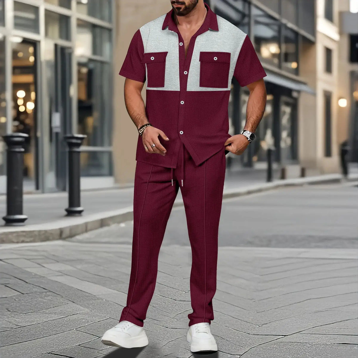 2025 Sommer Herren Casual Kurzarm-Hosenanzug Mode Gut Aussehendes Arbeitsanzug Passendes Farbhemd Outdoor Cardigan Hemd Zweiteiler