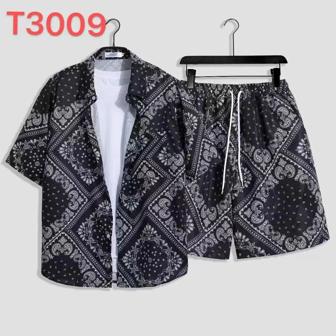Comfortable flower grass leaf coconut tree 3D Print shirt +Shorts Two Piece Set Short Sleeve Flip collar shirts half pants