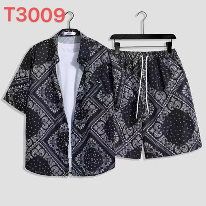 Comfortable flower grass leaf coconut tree 3D Print shirt +Shorts Two Piece Set Short Sleeve Flip collar shirts half pants