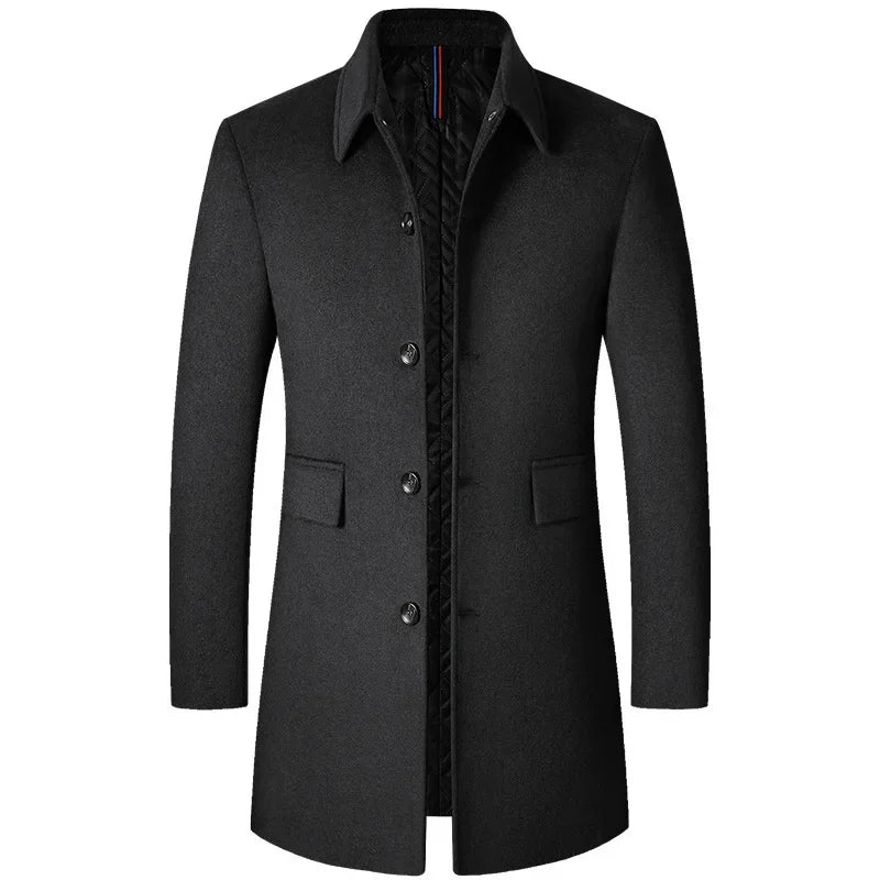 BROWON Brand Winter Coat Men  Autumn Solid Turn-Down Collar Wool Long Jacket for Men New Business Casual Keep Warm Outerwear