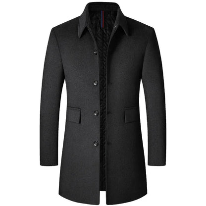 BROWON Brand Winter Coat Men  Autumn Solid Turn-Down Collar Wool Long Jacket for Men New Business Casual Keep Warm Outerwear