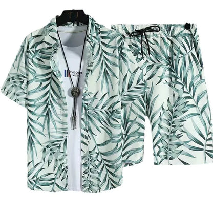 Comfortable flower grass leaf coconut tree 3D Print shirt +Shorts Two Piece Set Short Sleeve Flip collar shirts half pants