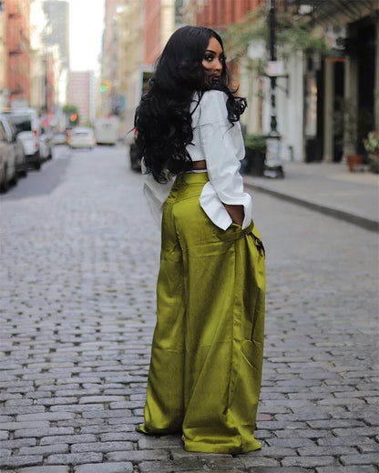 Solid Color Multi-pocket Loose Pants Women High Street Wide Leg Pants Straight High-waisted Oversized Y2K Trousers Pantalones