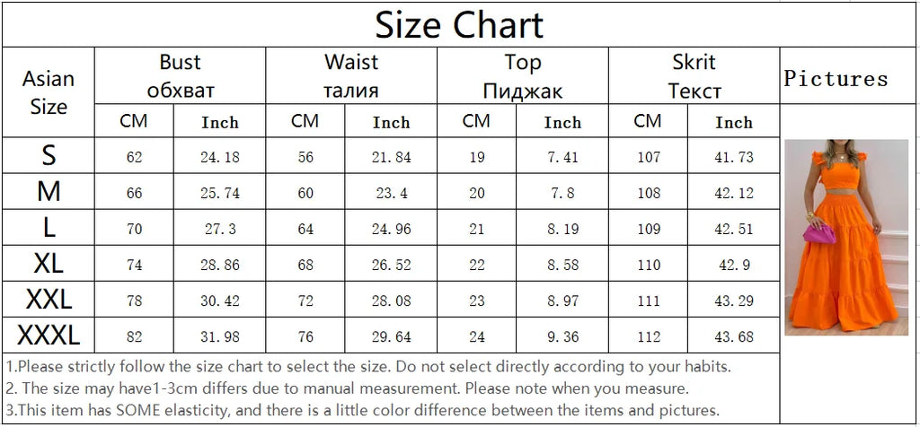 Women Two Piece Set Solid Beach Bohemian Long Skirt Strapless Crop Top Cascanding Ruffles Long Skirt Suit Outfits