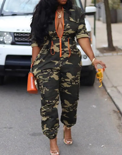Fashion Jumpsuits for Woman  Summer Camouflage Print Zipper Pocket Design Casual One Pieces Jumpsuit Streetwear Y2K Clothing