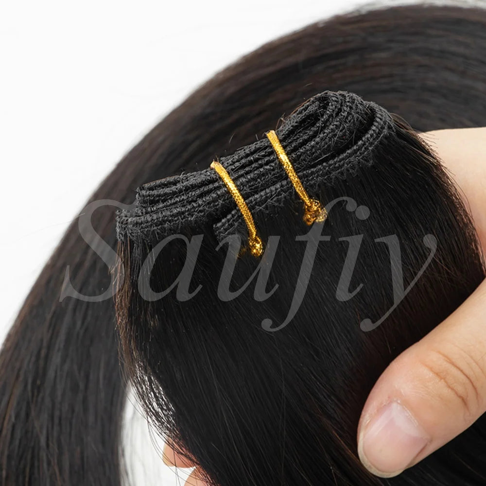 Highlights Brown Hair Weft Extensions Human Hair Weaves Bundles Sewing In Weft Extensions Natural Black Blonde Brown Double Drawn Human Hair Weft for Women 50g/Pack