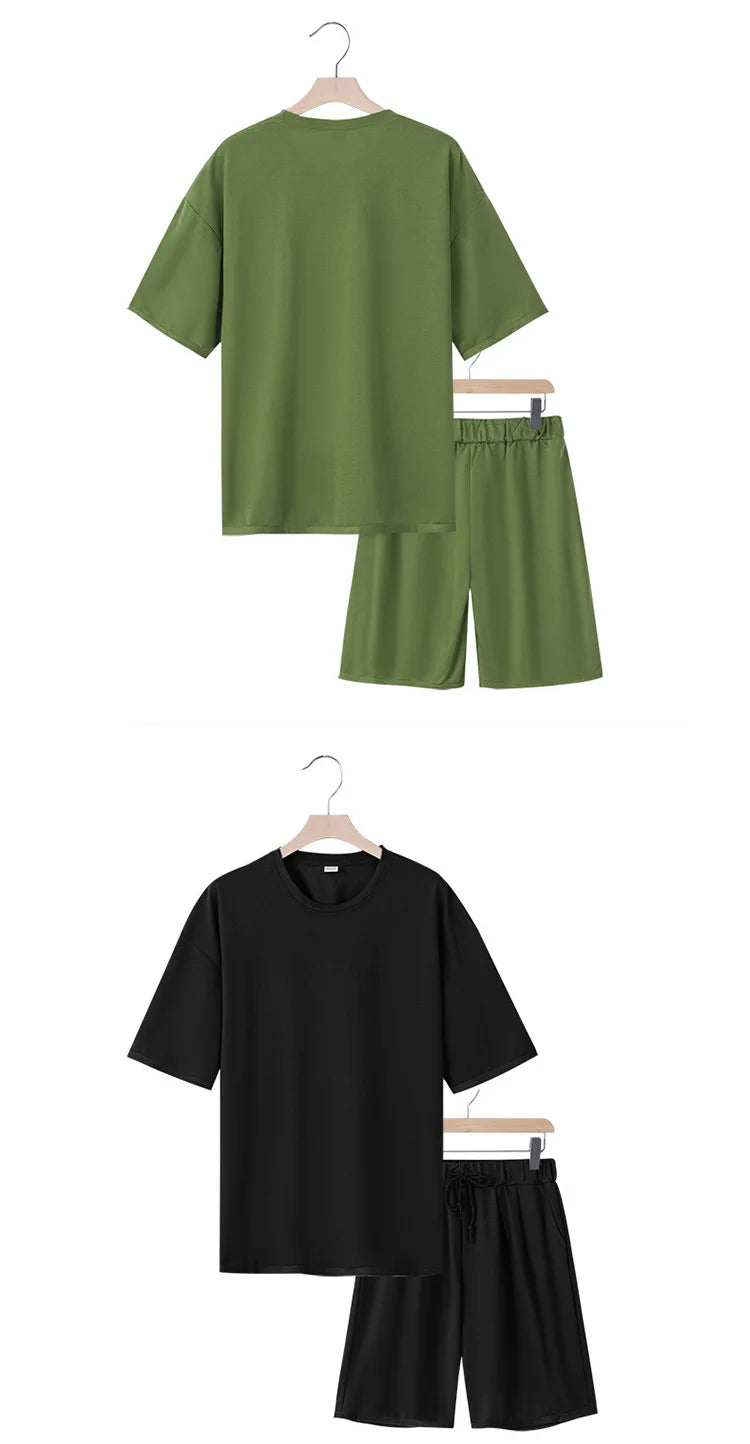 Herren Freizeit-Zweiteiler Sommer Kurzarm-T-Shirt und Shorts Set Bequemer Lockerer Trainingsanzug für Herren Bekleidungsset