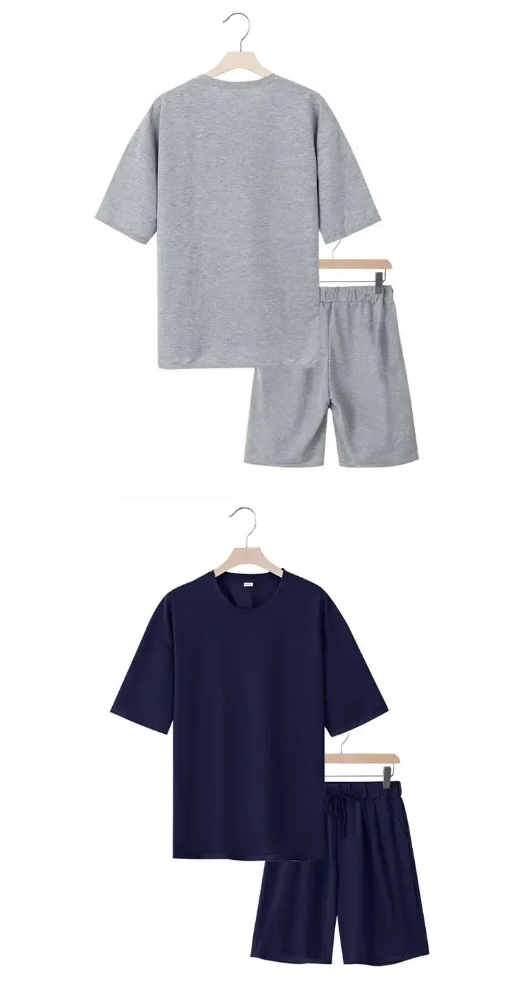 Herren Freizeit-Zweiteiler Sommer Kurzarm-T-Shirt und Shorts Set Bequemer Lockerer Trainingsanzug für Herren Bekleidungsset