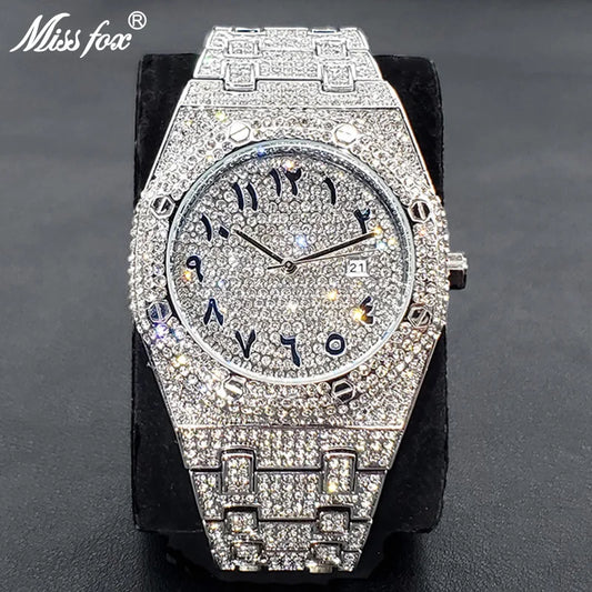 Luxury Full Diamond Watches For Men Top Brand Hip Hop Iced Out Arab Number Watch Men Fashion Steel Waterproof Clock Dropshipping