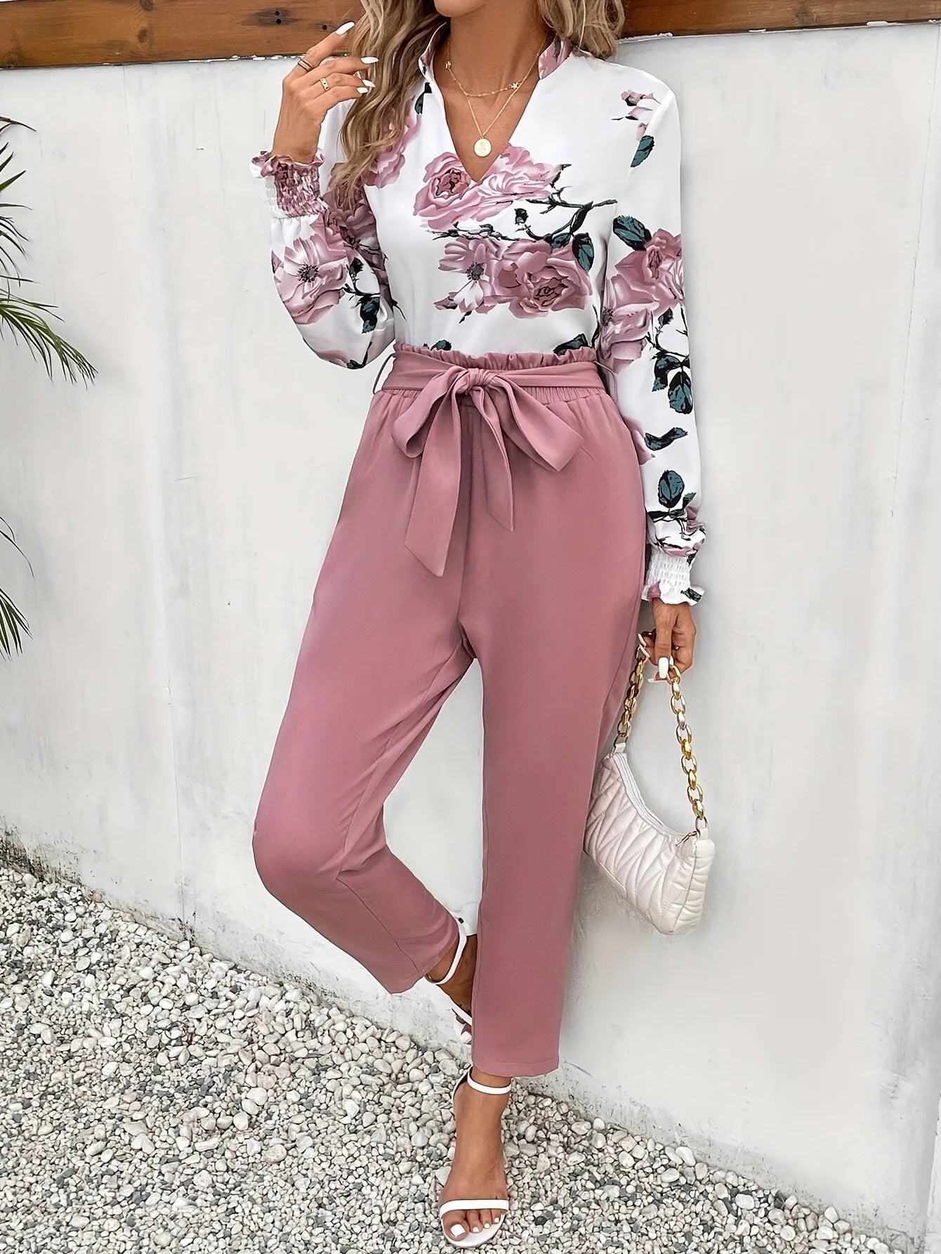 sets for women 2 pieces pink satin loose slimming casual pants for women, fashionable and high-end slim fit small leg pants