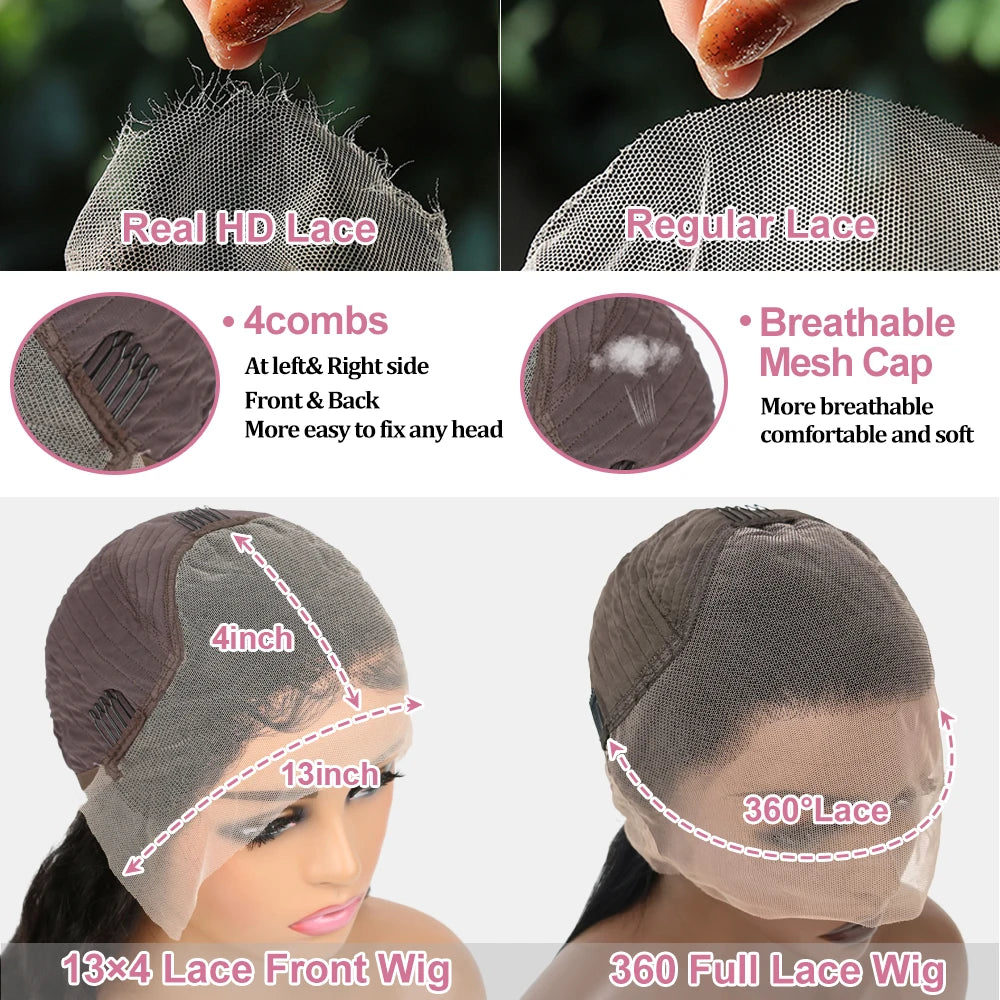 Full 360 HD Lace Frontal Human Hair Wigs PrePlucked For Women Brazilian Bone Straight 13x6 Transparent Lace Front Human Hair Wig
