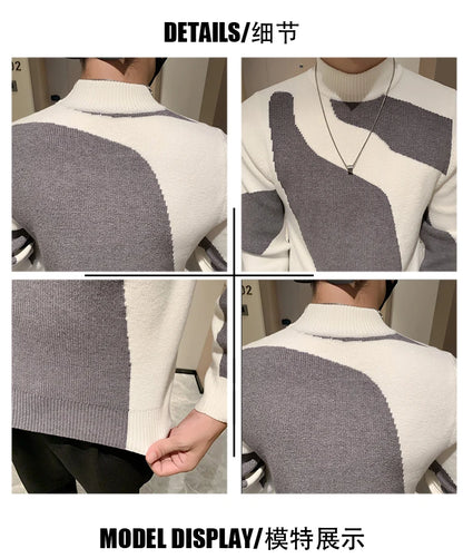 Autumn/Winter Colored Half Turtleneck Sweater Men Long Sleeve Slim Fit Casual Pullover Social Underlying Knitwear Tops