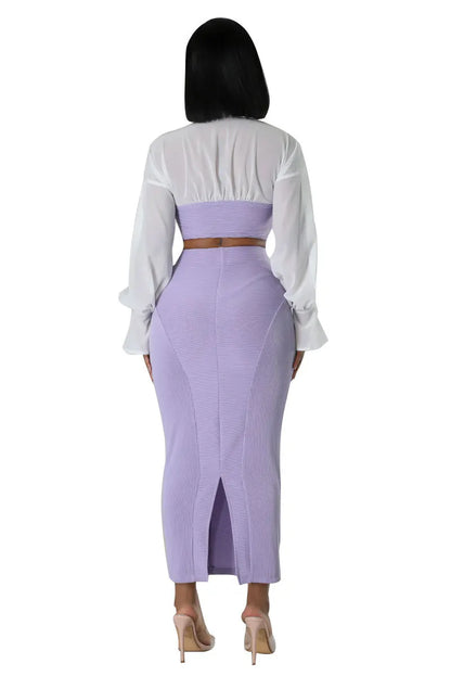 CM.YAYA Womens Two 2 Piece Sets Full Sleeve Shirt and Split Long Skirt Suit  Fall Streetwear Sexy Night Club Party Outfits