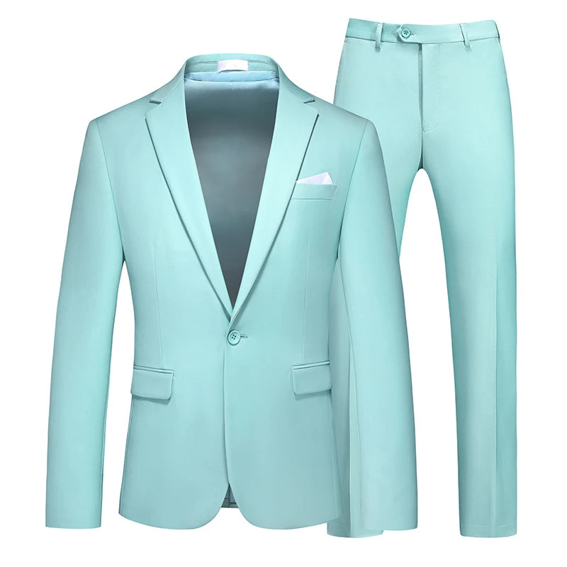 2026 Men's Red Suit 2-Piece Sets, Wedding Party Dress Coat and Pants Asian Size Terno Masculino Black White Blue Costume Homme