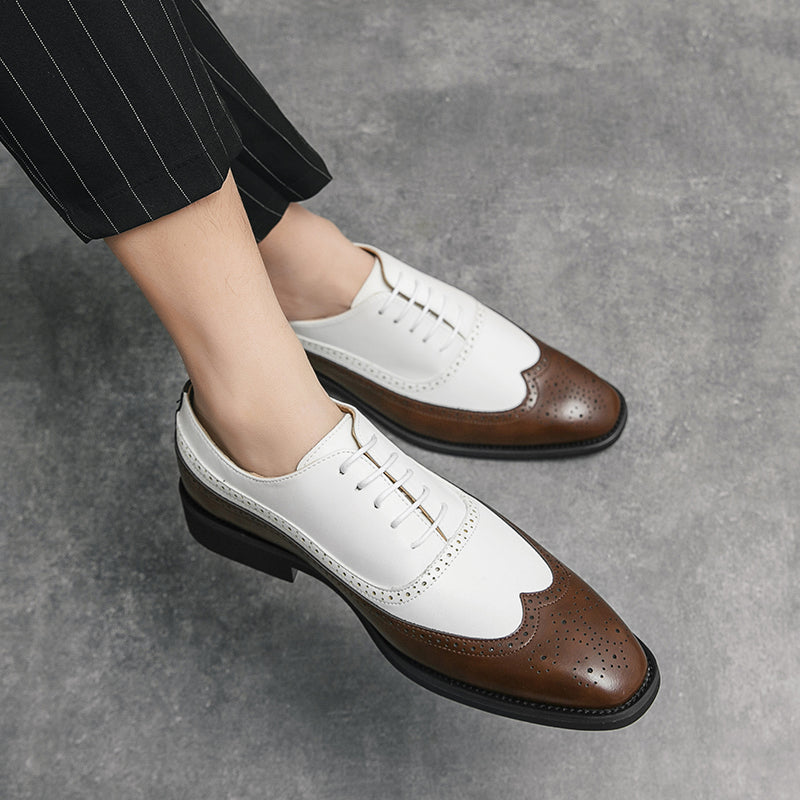 Herren Brogue-Schuhe mit Flügelkappe, Business-Oxford-Schuhe zweifarbig für Hochzeitsfeiern
