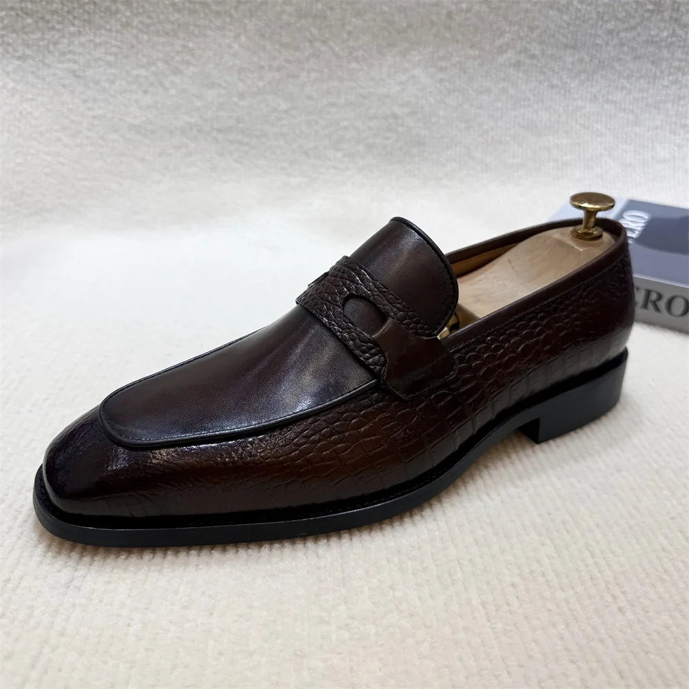 Luxus-Herrenschuhe aus echtem Leder mit Krokoprägung, Hochzeits-Loafer, Business-Büro-Slipper mit Doppelschnalle