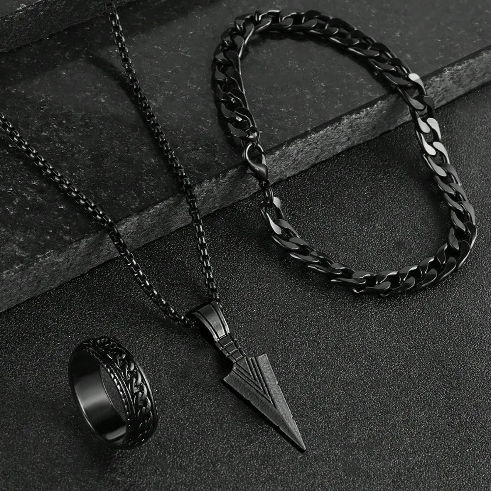 3pcs Fashion Alloy Men's Cross Pendant Necklace, Bracelet & Ring Combo Jewelry Set