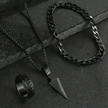 3pcs Fashion Alloy Men's Cross Pendant Necklace, Bracelet & Ring Combo Jewelry Set