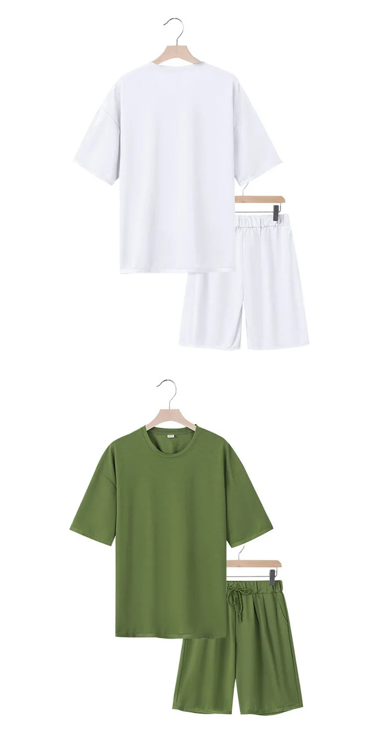 Herren Freizeit-Zweiteiler Sommer Kurzarm-T-Shirt und Shorts Set Bequemer Lockerer Trainingsanzug für Herren Bekleidungsset