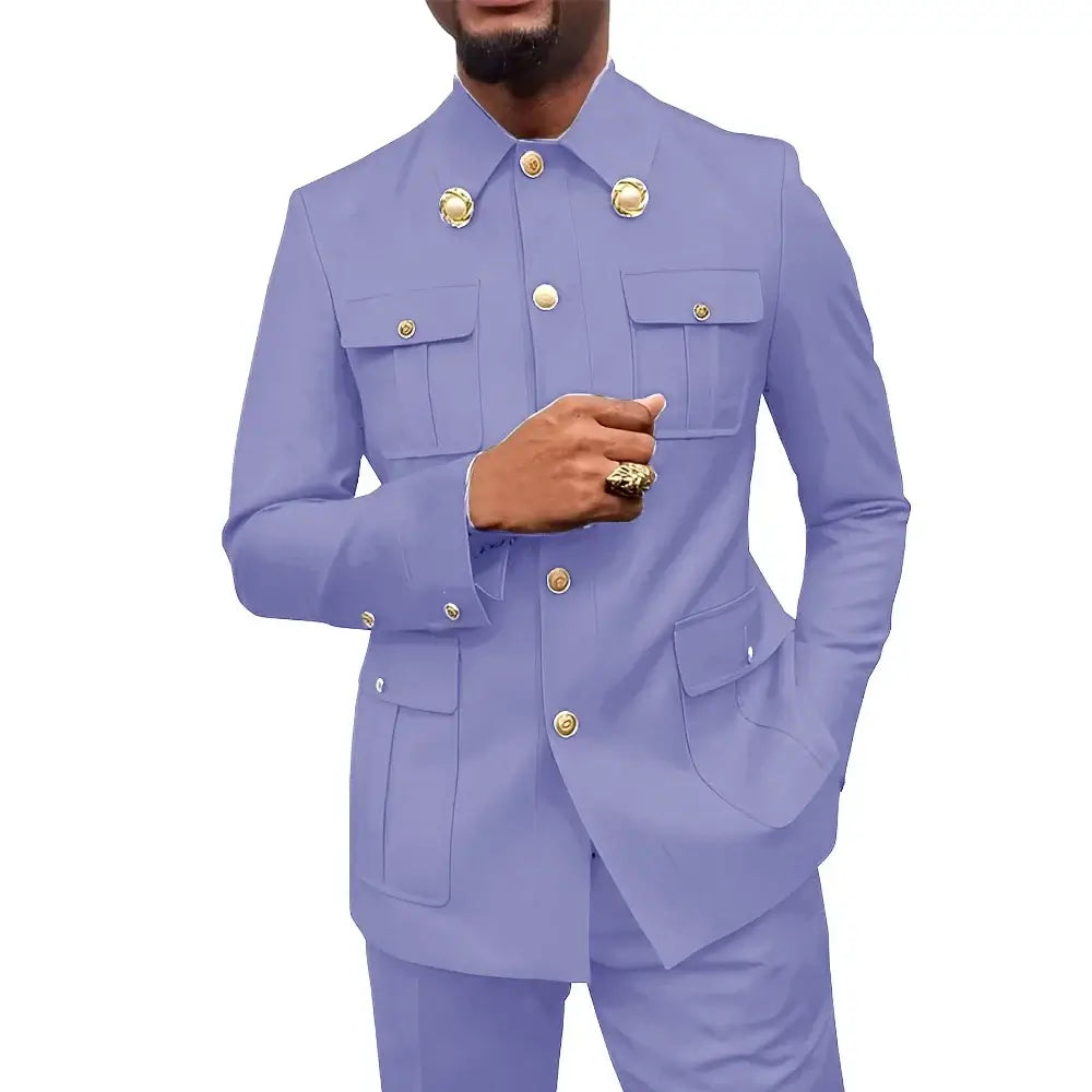 Herren Zweiteiler im afrikanischen Stil, Stehkragen Blazer Hose Bräutigam Hochzeits-Smoking Feiertag Maßanzug Kleid