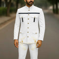 Affrica Style Stand Collar White Single Breasted Jacket Pants Business Men Suit Elegant Groom Wedding Suits Male Party Dress