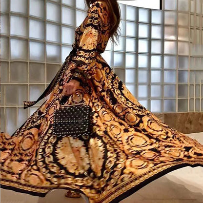 Womens Boho V-Neck Printed Sundress Long Maxi Dress for Summer Loose Party Beach Holiday Casual Long Dress  New Beach Dress