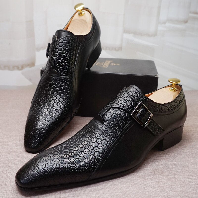 Luxury Men Loafers Shoes Fashion Prints Genuine Leather Monk Strap Men Dress Casual Shoes Black Brown Wedding Office Men&#39;s Shoes