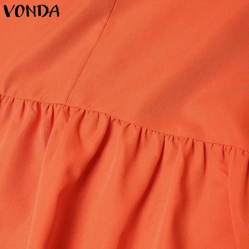 Plus Size VONDA Women Bohemian Dress 2025 Summer Sundress Solid Color Casual Short Sleeve Party Ruffled Vestidos V-Neck Robe