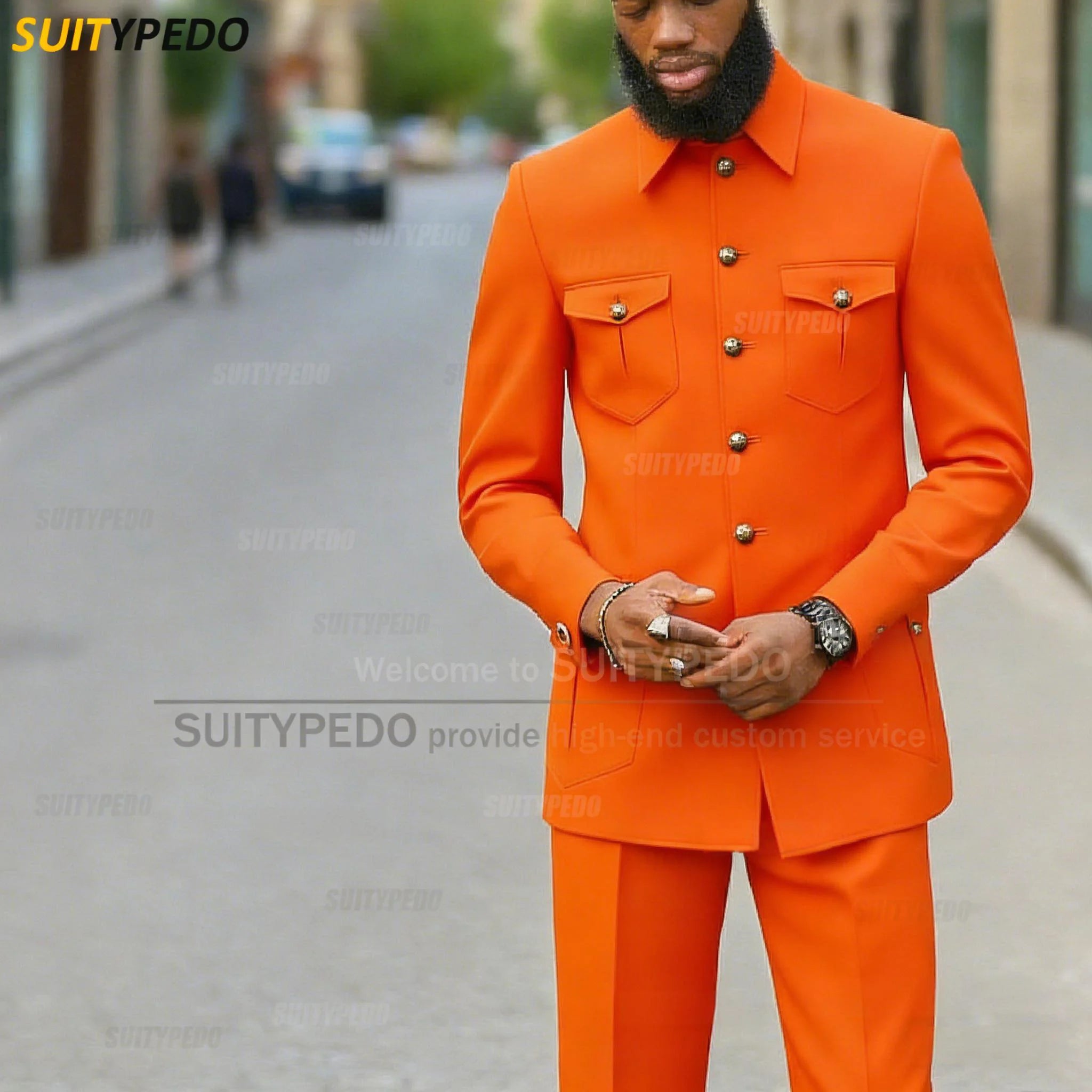 Fashion Stand Collar Men's Suit Newest Smart Casual Four Pockets Prom Formal Hommes 2 Pieces Blazer And Pants Sets Texudos