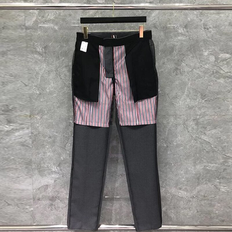 TB Men‘s Suit Pants Slim Business Office Black Grey Classic Striped Trousers Luxury Brand Spring Autumn Fashion Dress Pants