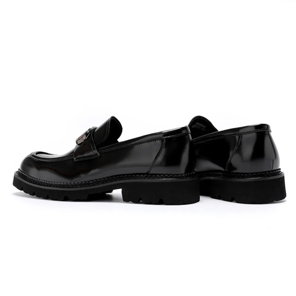 Men's Genuine Leather Height Increasing Loafers Summer Bright Finish British Style Thick Sole Business Casual Dress Shoes