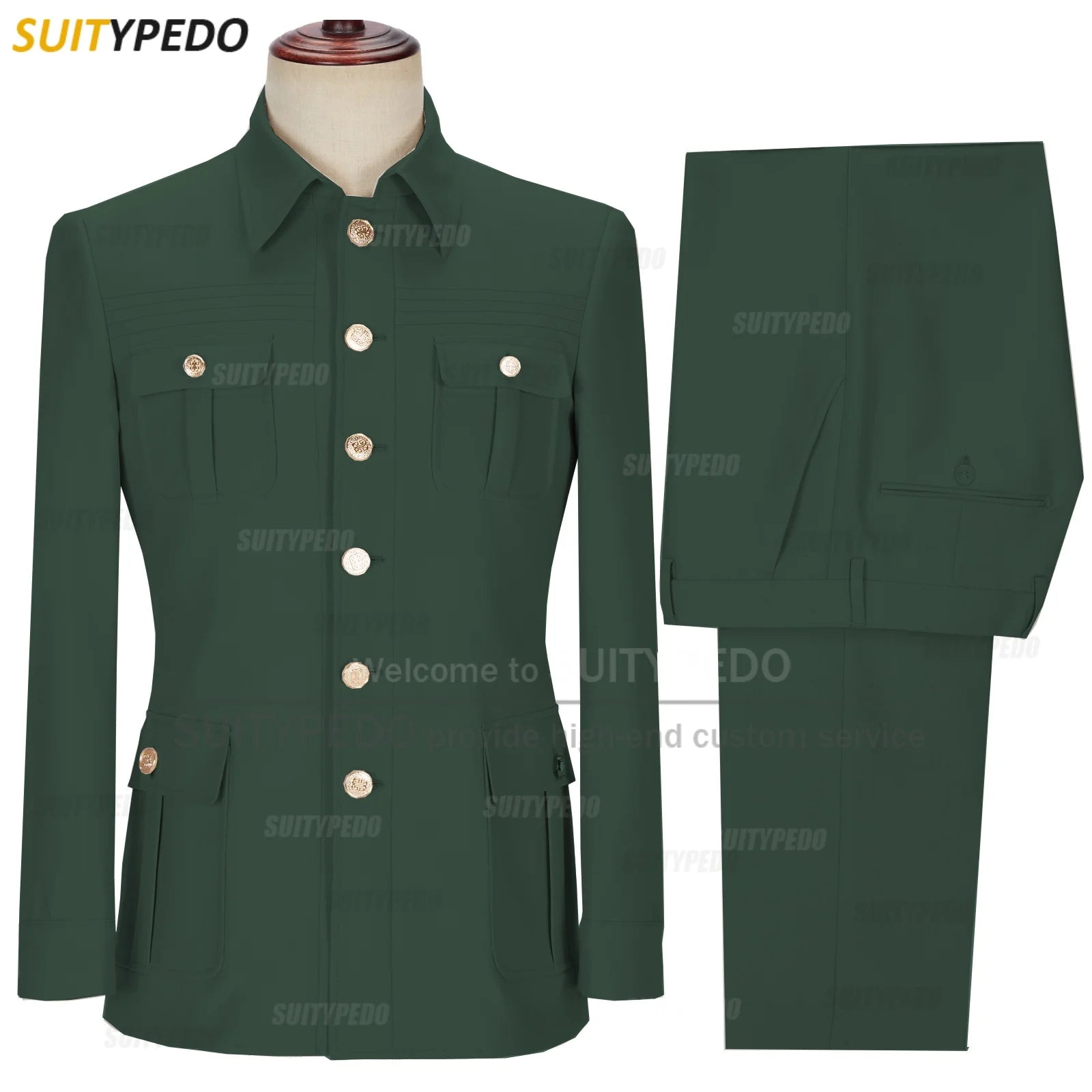 New Arrival  Elegant 2 Piece Slim Fit Men's Suits Fashion Four Pocket Wedding Party Suits（Blazer+Pants) Gold Button Texudos