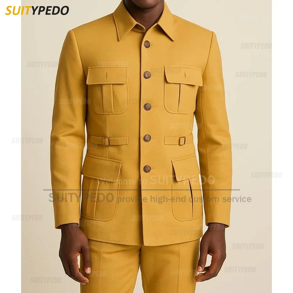 Elegant Solid For Pockets Hommes Costume 2 Pieces Blazer And Pants Fashion Male Single Breasted Texudos For Special Occasions