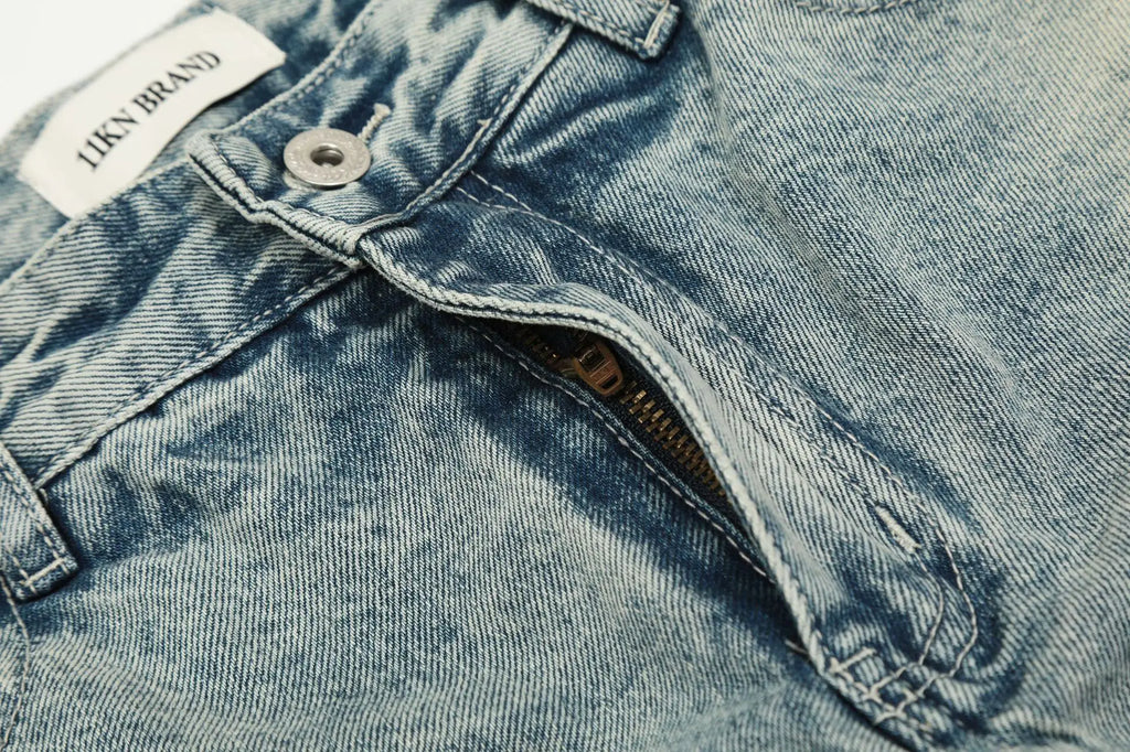 PFNW Niche Design Men's Jeans Washed Distressed Colorblock Splic Fake Two Piece Loose Straight Trousers Wide Leg Pants 28W5474