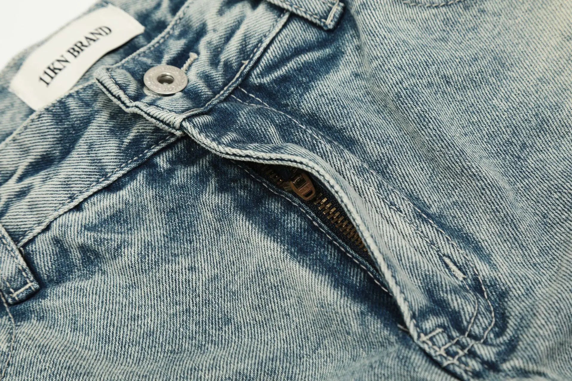 PFNW Niche Design Men's Jeans Washed Distressed Colorblock Splic Fake Two Piece Loose Straight Trousers Wide Leg Pants 28W5474