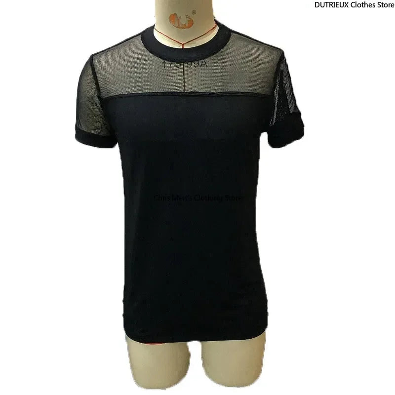 Men's Leather Stitching Net Shirt Motorcycle Leather Vest Top Sexy See-through Hooded Vest Muscular Men Fitness Vest Tank Top Me