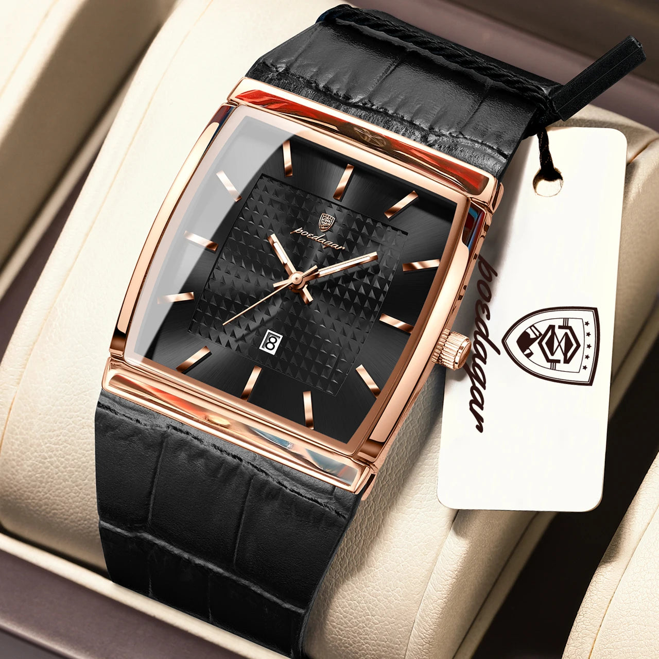 POEDAGAR Fashion High Quality Men Clock Waterproof Luminous Calendar Man Wristwatch Leather Quartz Men's Watches Sports Male+Box