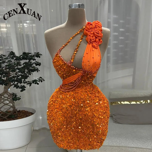 CENXUAN Luxury Graduation Dresses Saudi Arabia Sequin One Shoulder Vestidos De Festa Formal Party Gown Plus Size Customized