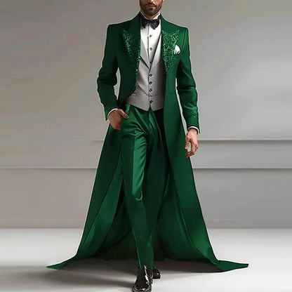 Luxury Suits Men For Wedding 3 Pieces Sets Sparkly Sequins Lapel Prom Tuxedos With Long Train Customized Man Banquet Party Dress