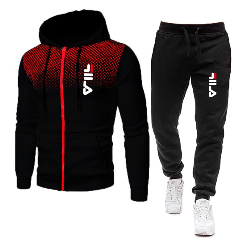 New men's autumn/Winter hooded zipper coat casual cartoon Polka Dot sports suit fashion outdoor fitness running sportswear