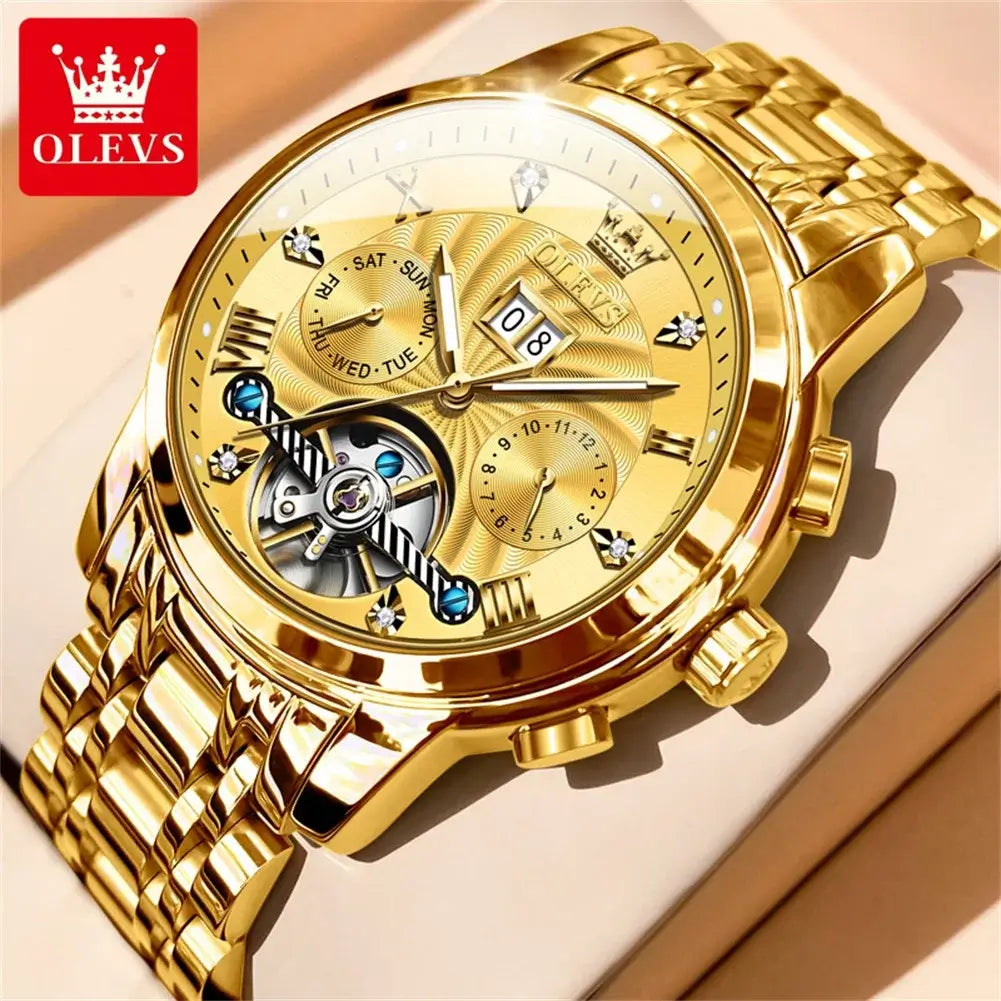 OLEVS Klassische Herrenuhren Tourbillon Multifunktions-Vollautomatik-Herrenuhr Hochwertige Armbanduhren für Herren