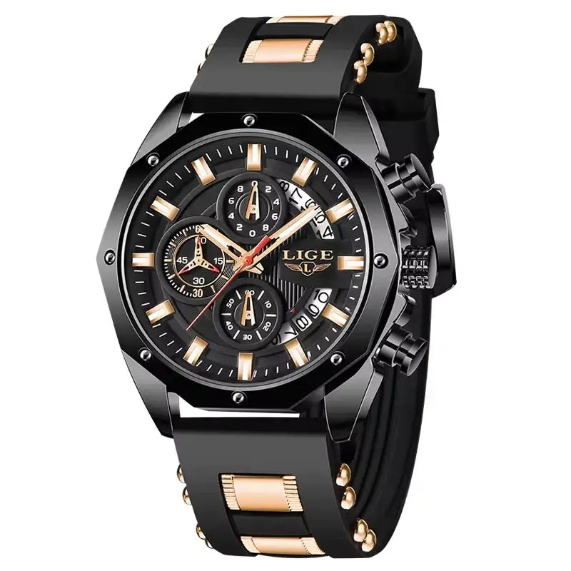LIGE Casual Sport Men Watch Luxury Quartz Men Watches Military Silicagel Wristwatch Fashion Waterproof Chronograph Watch for Men
