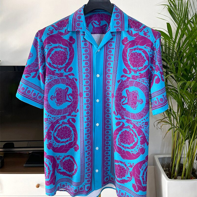 New Summer Hawaiian Men&#39;s Vacation Suit Luxury Flower Shirt Set 2 Pieces Fashion Brand Button Short Sleeve Clothes Casual Outfit