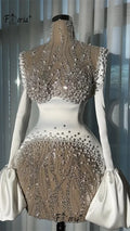 Fashion Short Cocktail Dress Pearls Sequin See Through Flare Sleeves Mini Graduation Party Dress Birthday Prom Gowns Customized