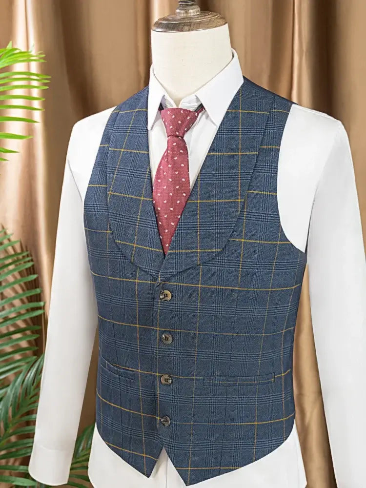 ST Cassy Hochwertiger 3-teiliger karierter Anzug für Herren, stilvolles Business-Büro-Hochzeits-Formelles-Outfit, eleganter Herrenanzug
