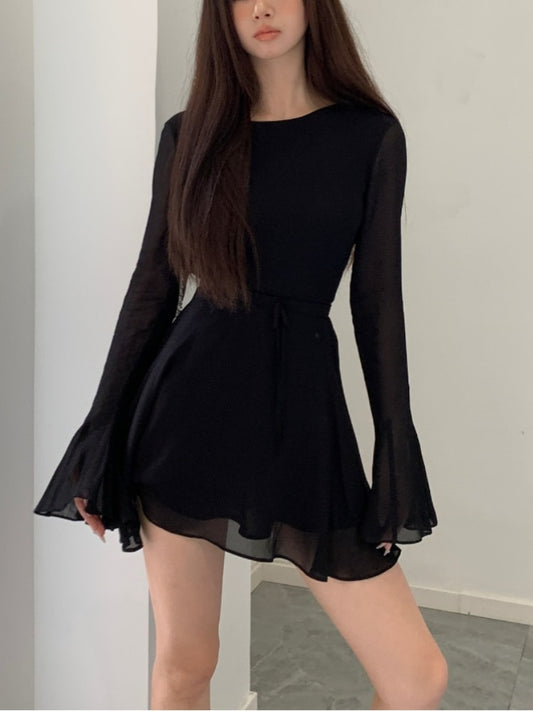 Bodycon Black Y2k Mini Dress Women Elegant Slim Sexy Even Party Dress Office Lady Backless Dress Korean Fashion 2023 Autumn Chic