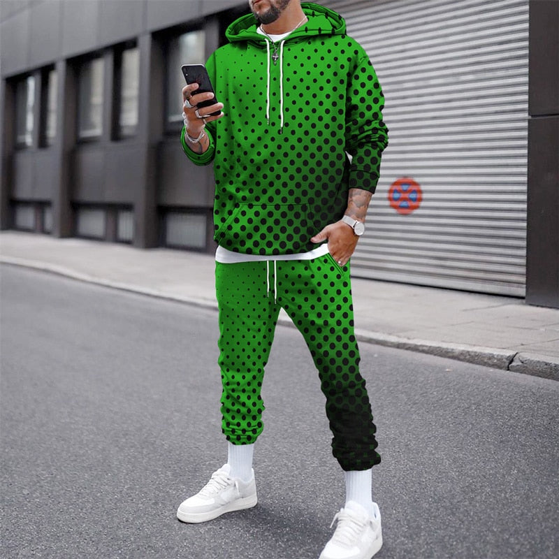 Spring and Autumn Men&#39;s simple classic grey Polka Dot 3Dprinted sports hoodie suit casual breathable trousers tracksuit clothing