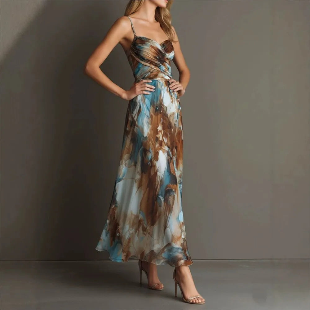 2026 New Dresses For Woman Fashion Strap Beach Long Dress Elegant Printed Sexy Backless Vestido Temperament Fashion Simple Style