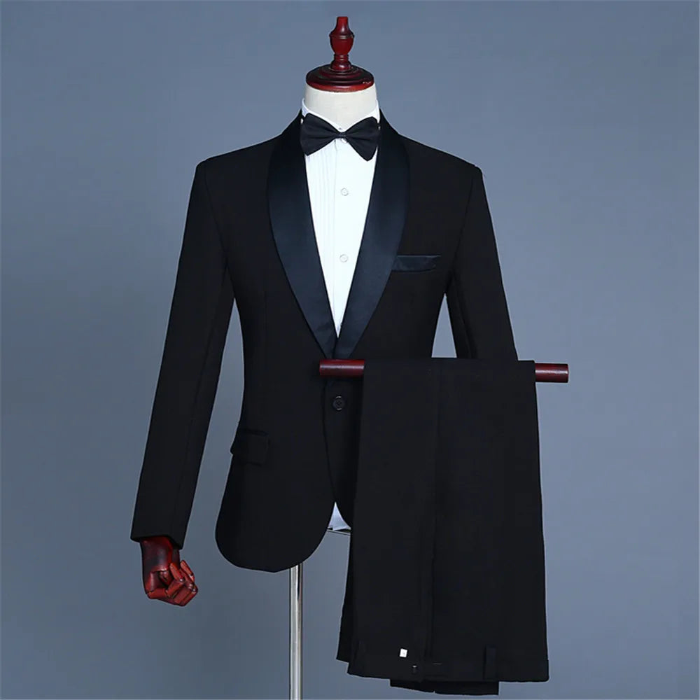 Classic Two-piece Men Suits White Blazer and Pants Basic Slim Fit Suit Jacket Wedding